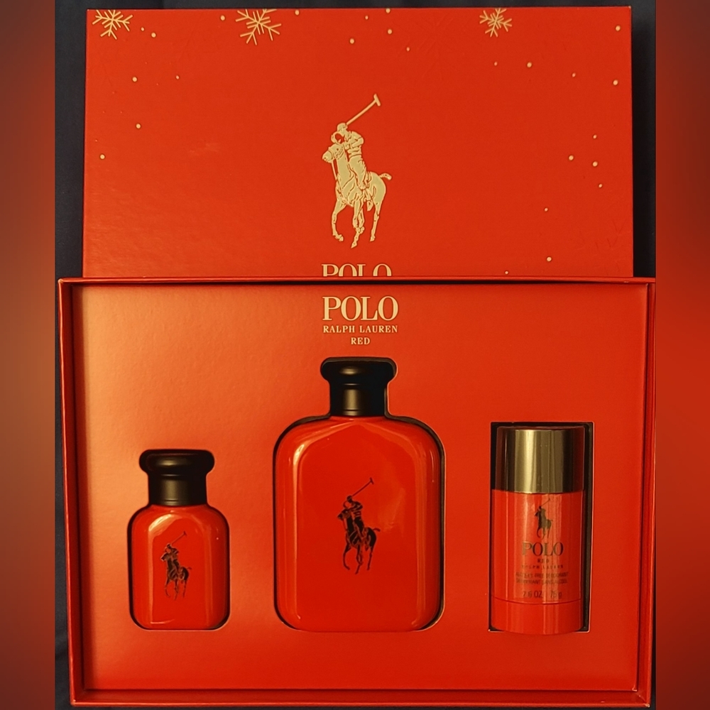 NWT Polo Ralph Lauren Red Cologne For Men Gift Set 3pc Gift Box
